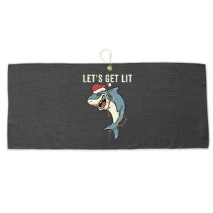 Let's Get Lit Christmas Lights Pun Funny Shark Santa Meme Gift Large Microfiber Waffle Golf Towel