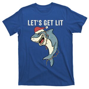 Let's Get Lit Christmas Lights Pun Funny Shark Santa Meme Gift T-Shirt