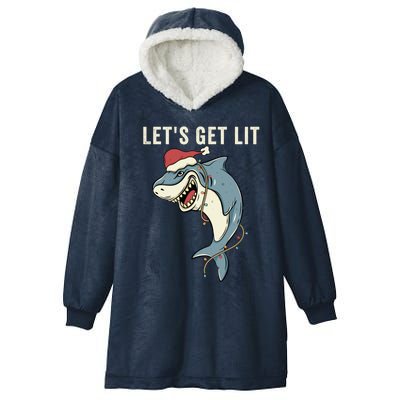 Let's Get Lit Christmas Lights Pun Funny Shark Santa Meme Gift Hooded Wearable Blanket