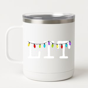 Let's Get Lit Funny Christmas Ing It's Lit Xmas Lights Gift 12 oz Stainless Steel Tumbler Cup