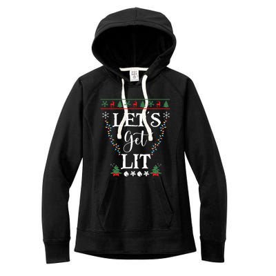 Let's Get Lit Funny Christmas Ing Xmas Lights Tree Tee Gift Women's Fleece Hoodie