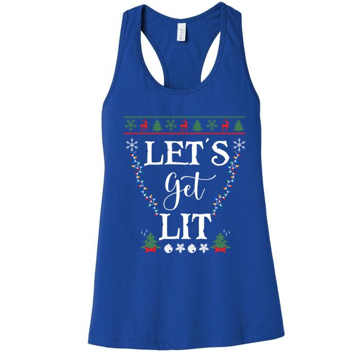 Let's Get Lit Funny Christmas Ing Xmas Lights Tree Tee Gift Women's Racerback Tank