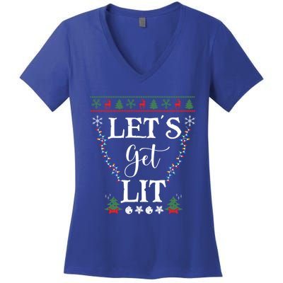 Let's Get Lit Funny Christmas Ing Xmas Lights Tree Tee Gift Women's V-Neck T-Shirt