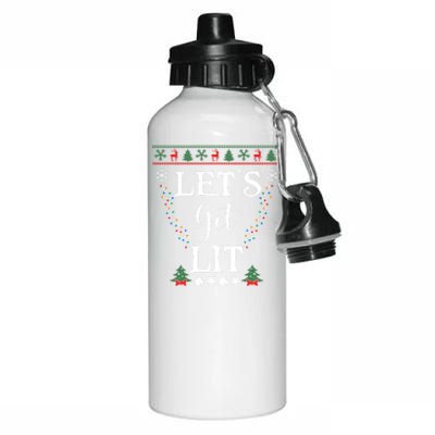 Let's Get Lit Funny Christmas Ing Xmas Lights Tree Tee Gift Aluminum Water Bottle 