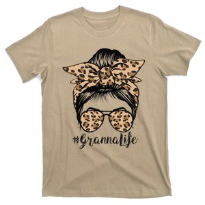 Leopard Granna Life Cute Messy Bun Mother's Day T-Shirt