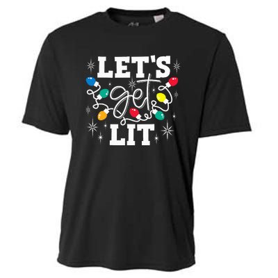 Let's Get Lit Drinking Santa Hat Christmas Lights Funny  Cooling Performance Crew T-Shirt