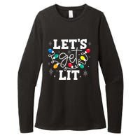 Let's Get Lit Drinking Santa Hat Christmas Lights Funny  Womens CVC Long Sleeve Shirt