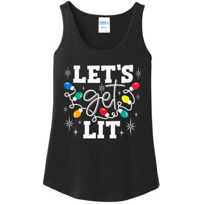 Let's Get Lit Drinking Santa Hat Christmas Lights Funny  Ladies Essential Tank