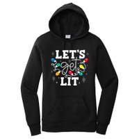 Let's Get Lit Drinking Santa Hat Christmas Lights Funny  Women's Pullover Hoodie