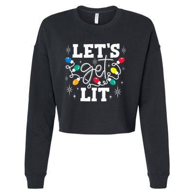 Let's Get Lit Drinking Santa Hat Christmas Lights Funny  Cropped Pullover Crew