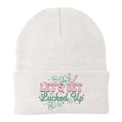 Lets Get Lucked Up St Patricks Shamrock Irish Lucky Vibes Knit Cap Winter Beanie