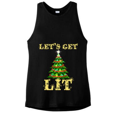 LetS Get Lit Drinking Funny Christmas Ladies PosiCharge Tri-Blend Wicking Tank