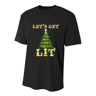 LetS Get Lit Drinking Funny Christmas Youth Performance Sprint T-Shirt