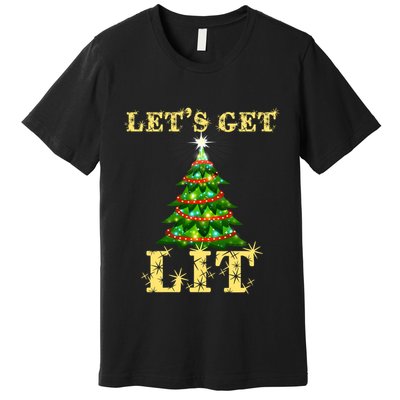 LetS Get Lit Drinking Funny Christmas Premium T-Shirt