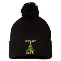LetS Get Lit Drinking Funny Christmas Pom Pom 12in Knit Beanie