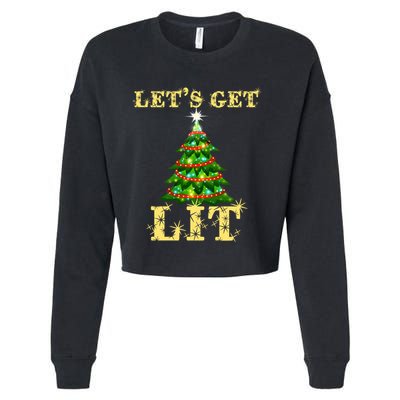 LetS Get Lit Drinking Funny Christmas Cropped Pullover Crew