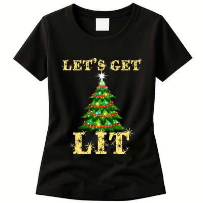LetS Get Lit Drinking Funny Christmas Womens T-Shirt