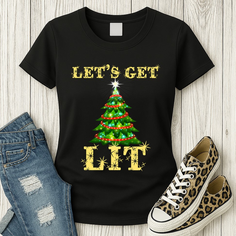 LetS Get Lit Drinking Funny Christmas Womens T-Shirt
