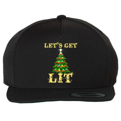 LetS Get Lit Drinking Funny Christmas Wool Snapback Cap