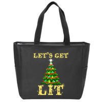 LetS Get Lit Drinking Funny Christmas Zip Tote Bag