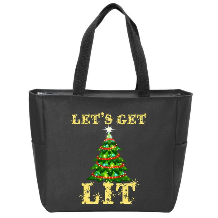 LetS Get Lit Drinking Funny Christmas Zip Tote Bag