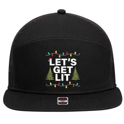 LetS Get Lit Funny Christmas Drinking Xmas Lights 7 Panel Mesh Trucker Snapback Hat