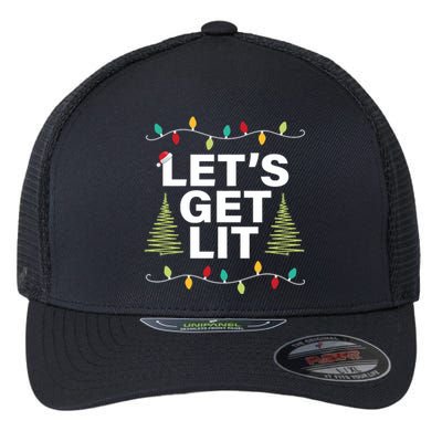 LetS Get Lit Funny Christmas Drinking Xmas Lights Flexfit Unipanel Trucker Cap