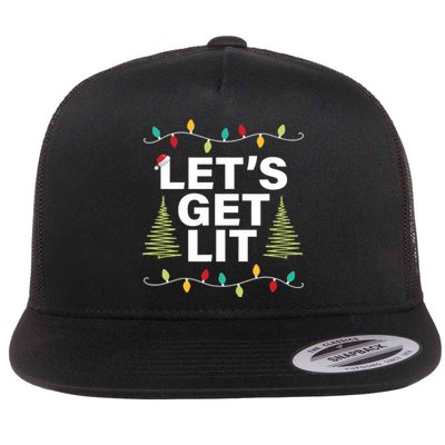 LetS Get Lit Funny Christmas Drinking Xmas Lights Flat Bill Trucker Hat