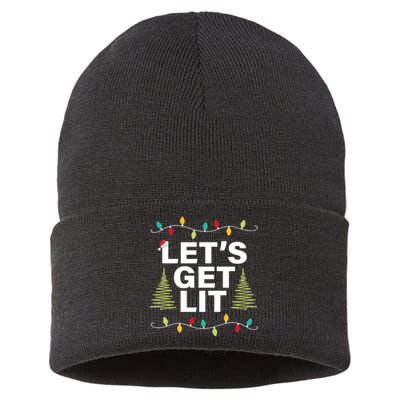 LetS Get Lit Funny Christmas Drinking Xmas Lights Sustainable Knit Beanie