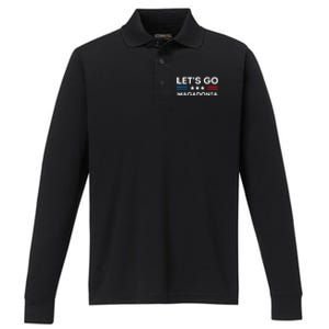 Lets Go MAGADONIA 2024 Trump Supporter Magadonians US Flag Performance Long Sleeve Polo