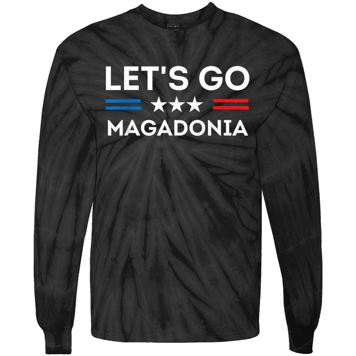 Lets Go MAGADONIA 2024 Trump Supporter Magadonians US Flag Tie-Dye Long Sleeve Shirt