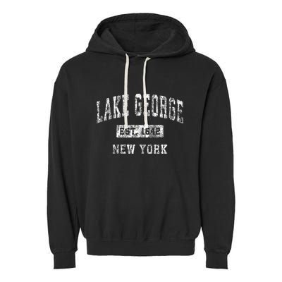 Lake George New York Ny Vintage Established Sports Garment-Dyed Fleece Hoodie