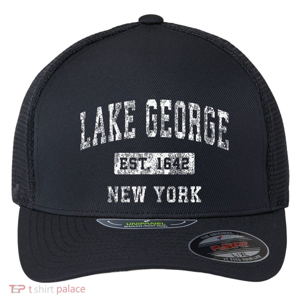 Lake George New York Ny Vintage Established Sports Flexfit Unipanel Trucker Cap