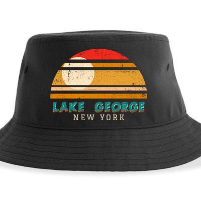 Lake George Ny Product Meaningful Gift Distressed Sunset Lake George Print Gift Sustainable Bucket Hat