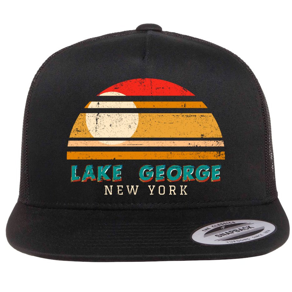 Lake George Ny Product Meaningful Gift Distressed Sunset Lake George Print Gift Flat Bill Trucker Hat