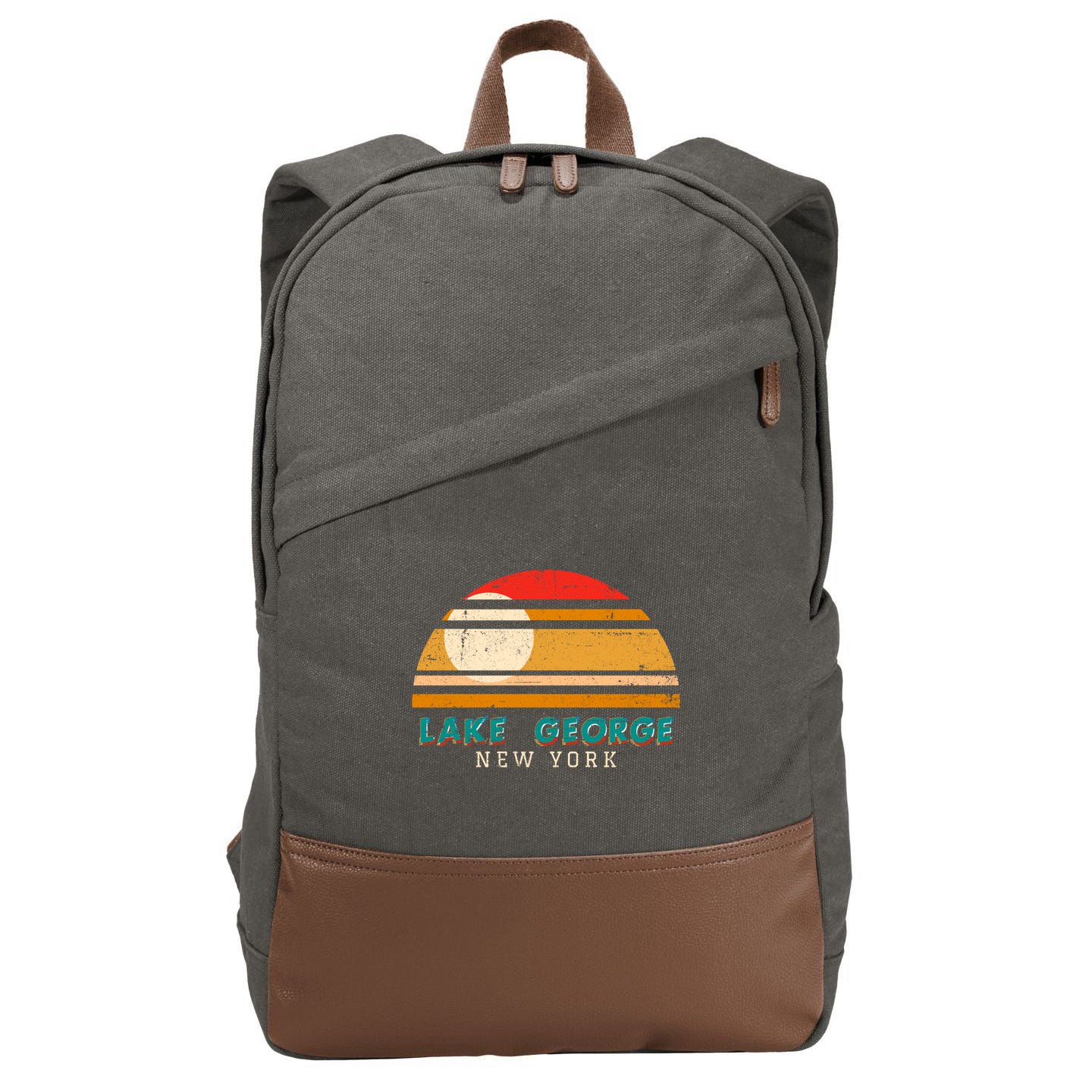 Lake George Ny Product Meaningful Gift Distressed Sunset Lake George Print Gift Cotton Canvas Backpack