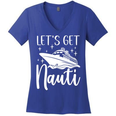 Let's Get Nauti Cruising Vacation Family Trip Gift Women's V-Neck T-Shirt