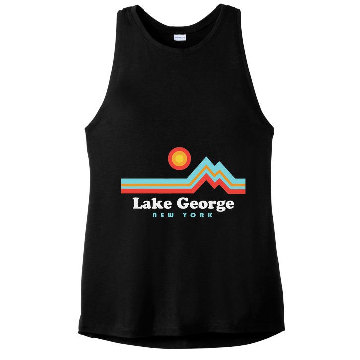 Lake George New York Sunset Mountains Ladies PosiCharge Tri-Blend Wicking Tank