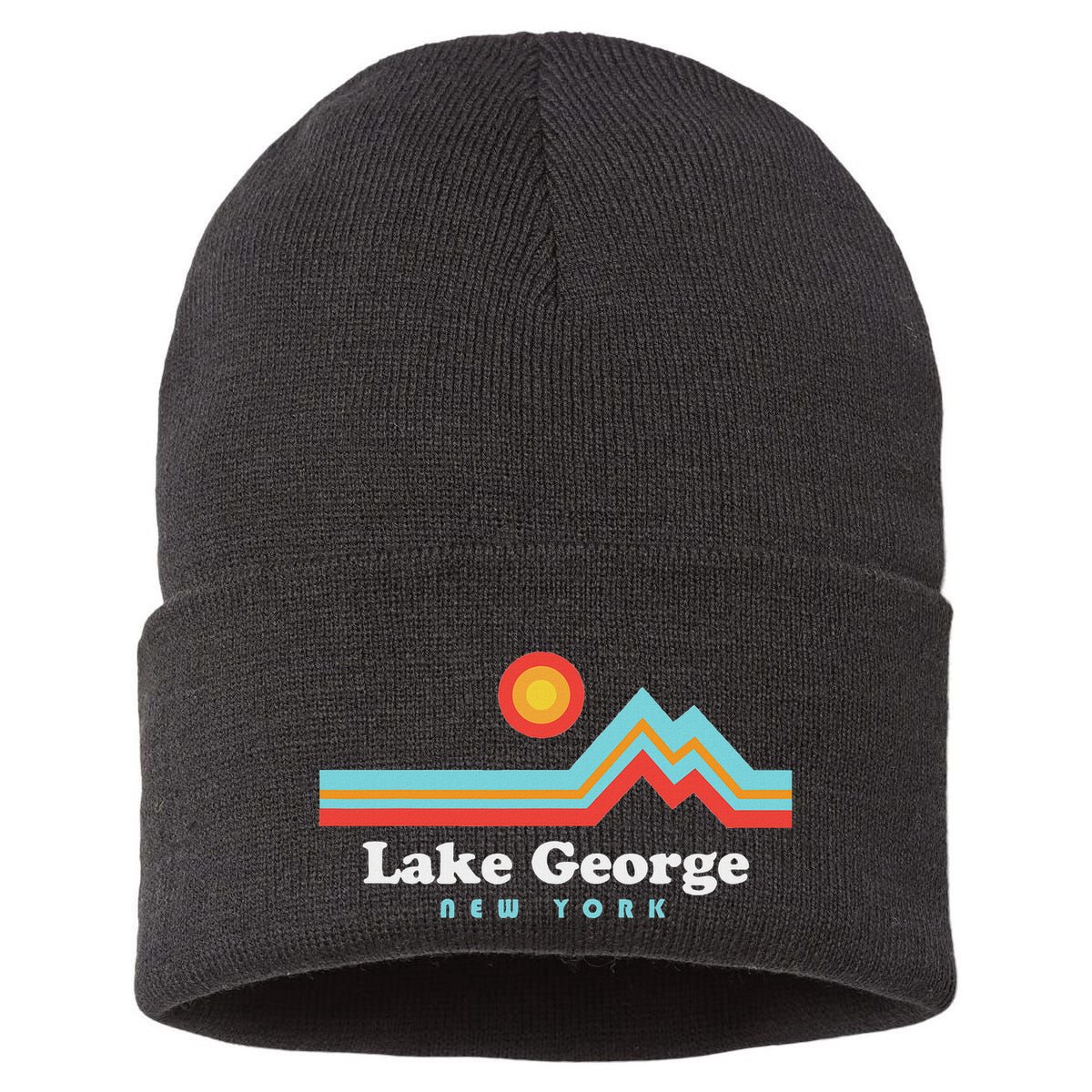 Lake George New York Sunset Mountains Sustainable Knit Beanie