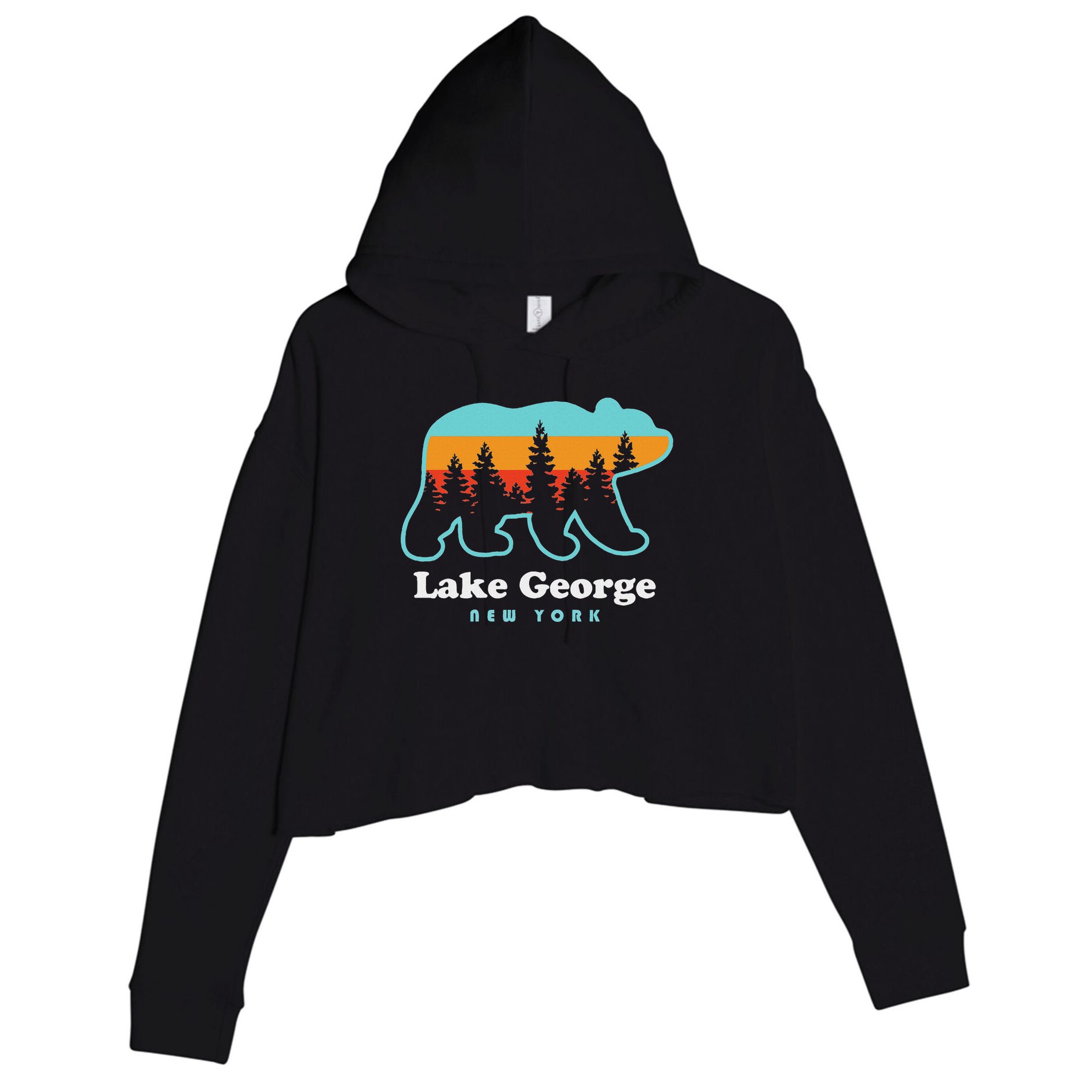 Lake George Ny Bear Lake George New York Crop Fleece Hoodie