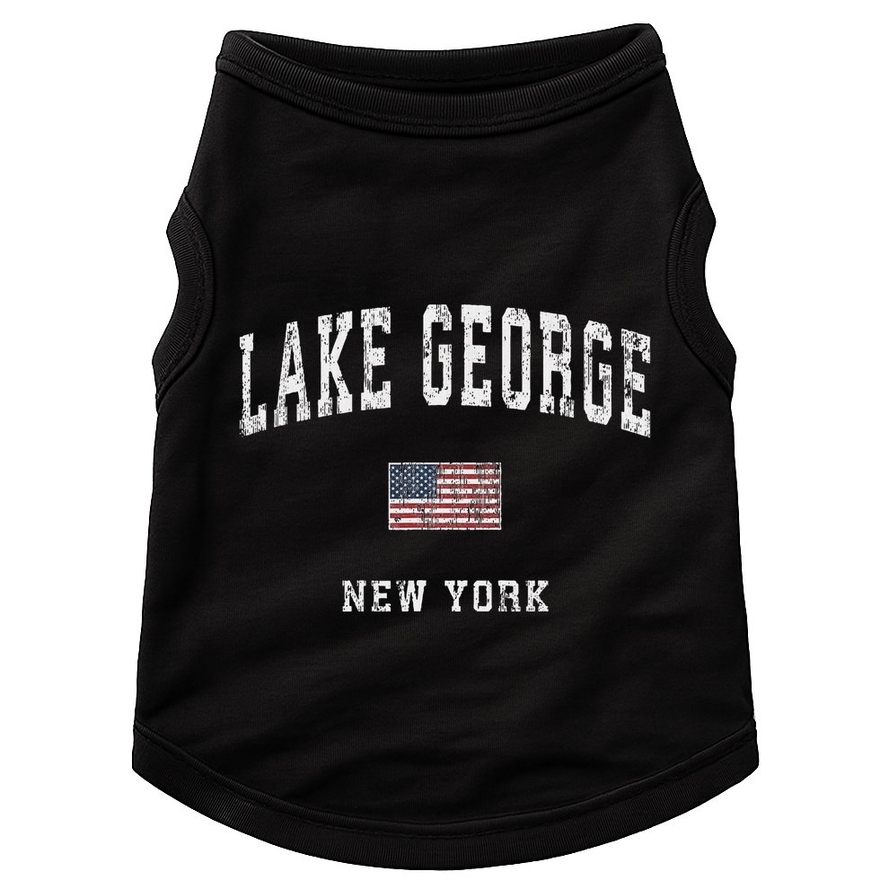 Lake George New York Ny Vintage American Flag Sports Design Doggie Tank