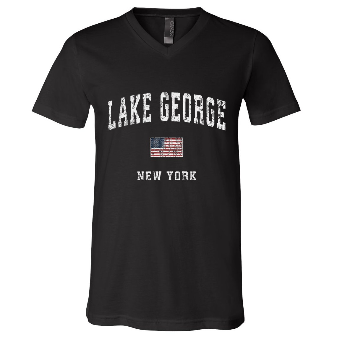 Lake George New York Ny Vintage American Flag Sports Design V-Neck T-Shirt