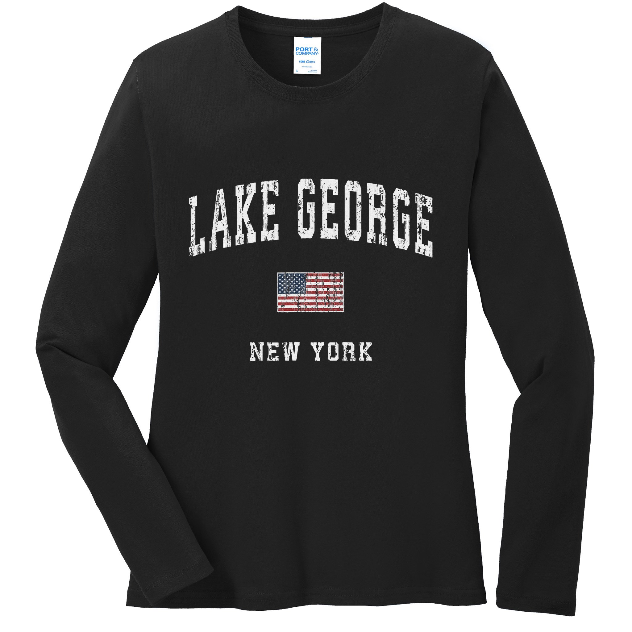 Lake George New York Ny Vintage American Flag Sports Design Ladies Long Sleeve Shirt