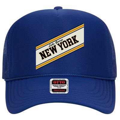 Lake George New York Varsity Logo High Crown Mesh Back Trucker Hat