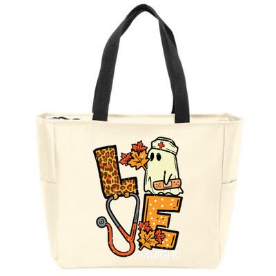 Leopard Ghost Nurse Halloween Costume Fall Scrub Top Women Zip Tote Bag