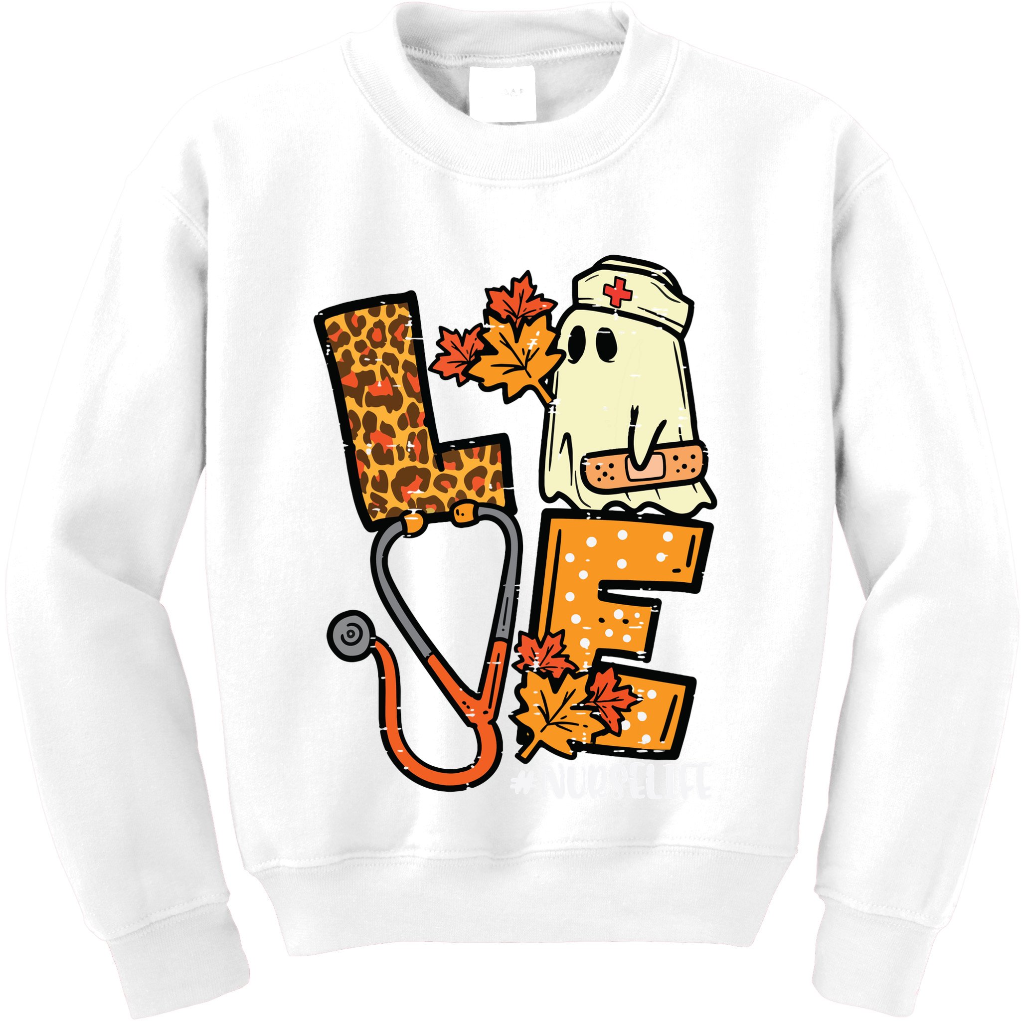 Leopard Ghost Nurse Halloween Costume Fall Scrub Top Women Kids Sweatshirt