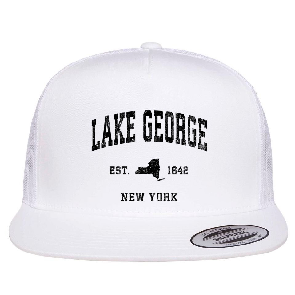 Lake George New York Ny Vintage Established Athletic Sports Design Flat Bill Trucker Hat