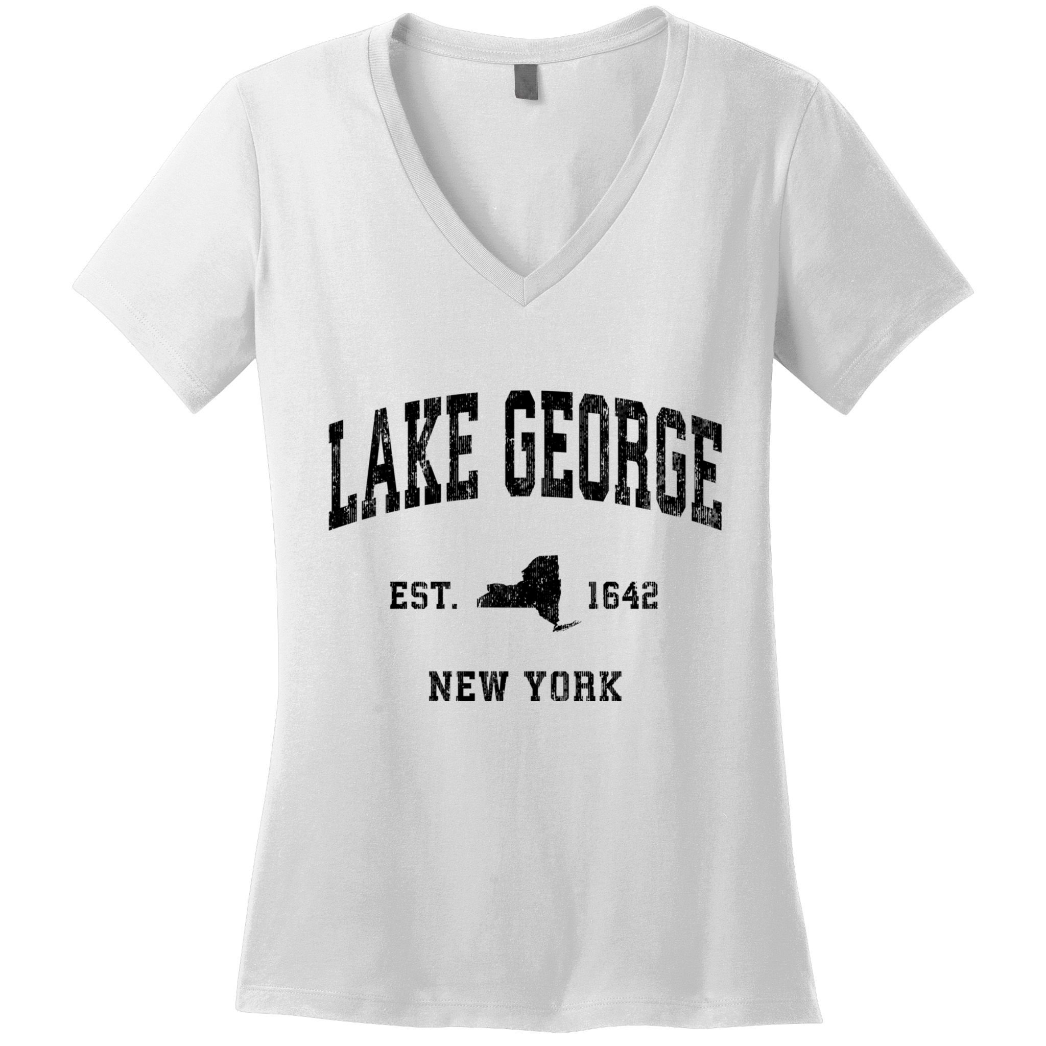 Lake George New York Ny Vintage Established Athletic Sports Design Women's V-Neck T-Shirt