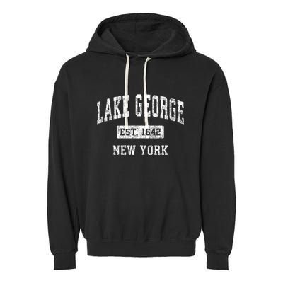 Lake George New York Ny Vintage Established Sports Garment-Dyed Fleece Hoodie