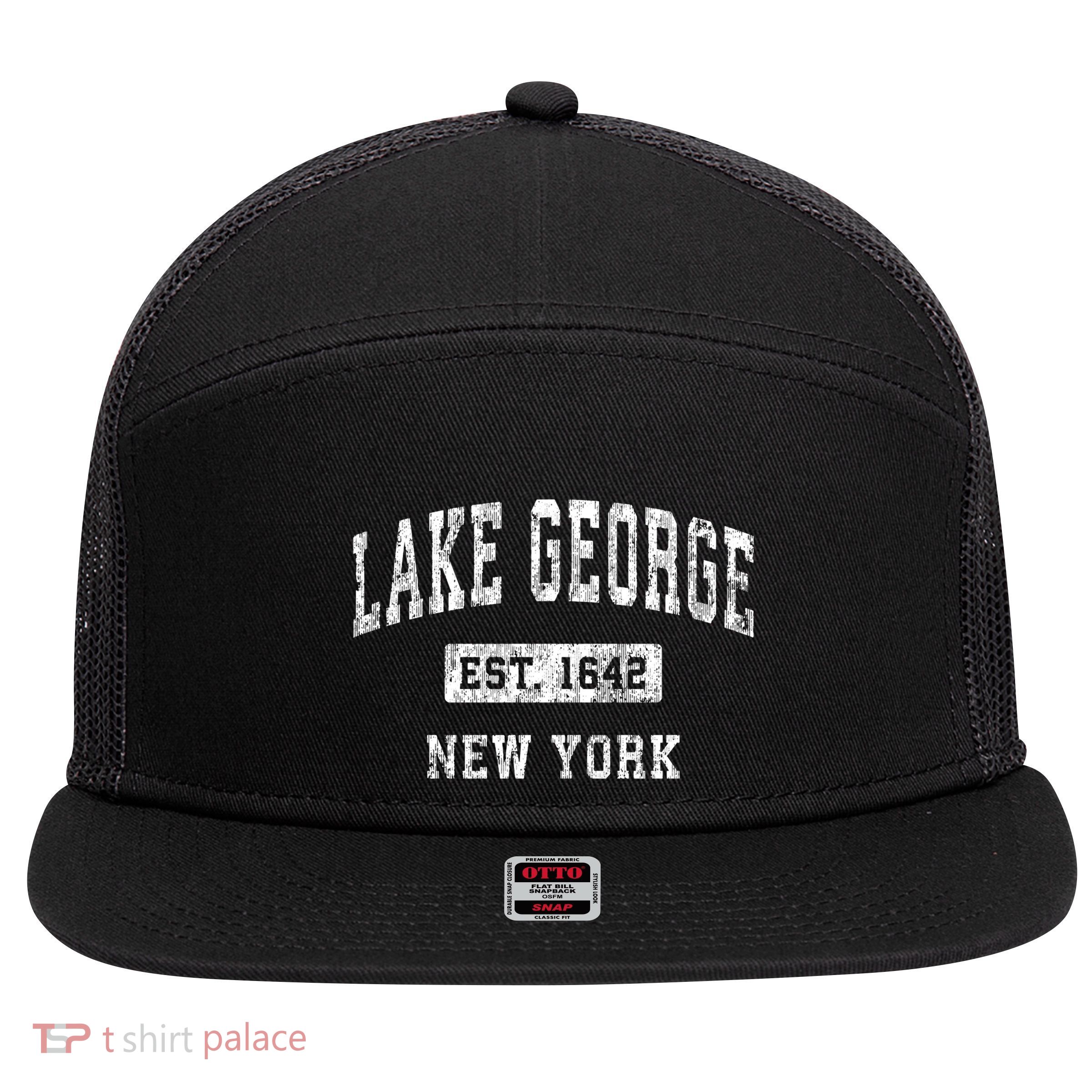 Lake George New York Ny Vintage Established Sports 7 Panel Mesh Trucker Snapback Hat